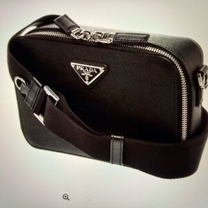 Prada Black Saffiano Messenger with Silver Hardware